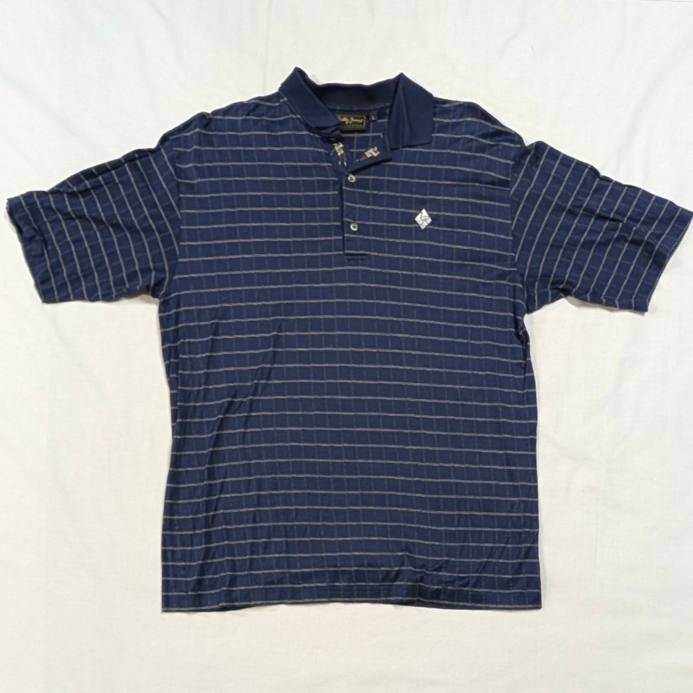 Bobby Jones Collection Men's Navy Blue Windowpane Check Golf Polo Shirt Large